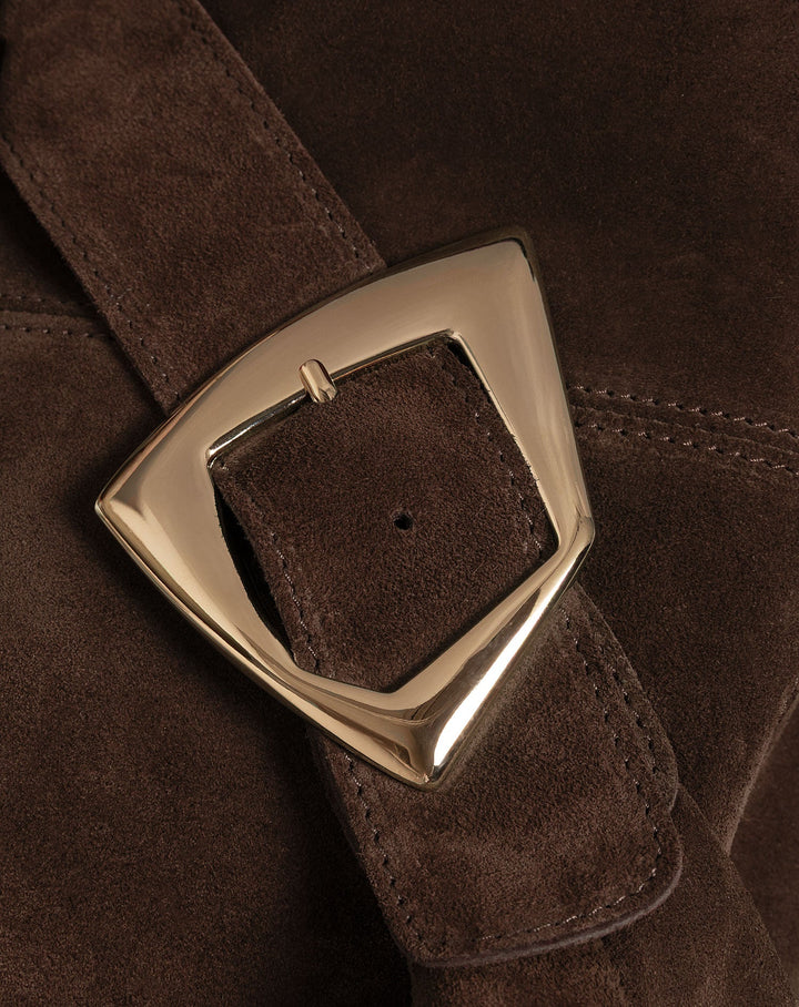SAC À ÉPAULE EN SUEDE AVEC BOUCLE BRUN