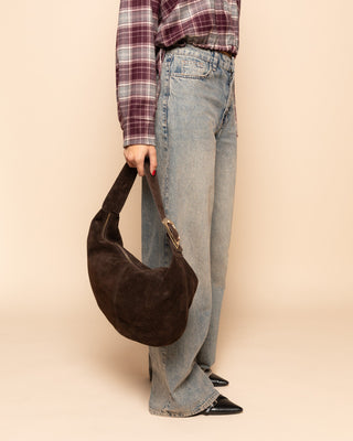 SAC À ÉPAULE EN SUEDE AVEC BOUCLE BRUN