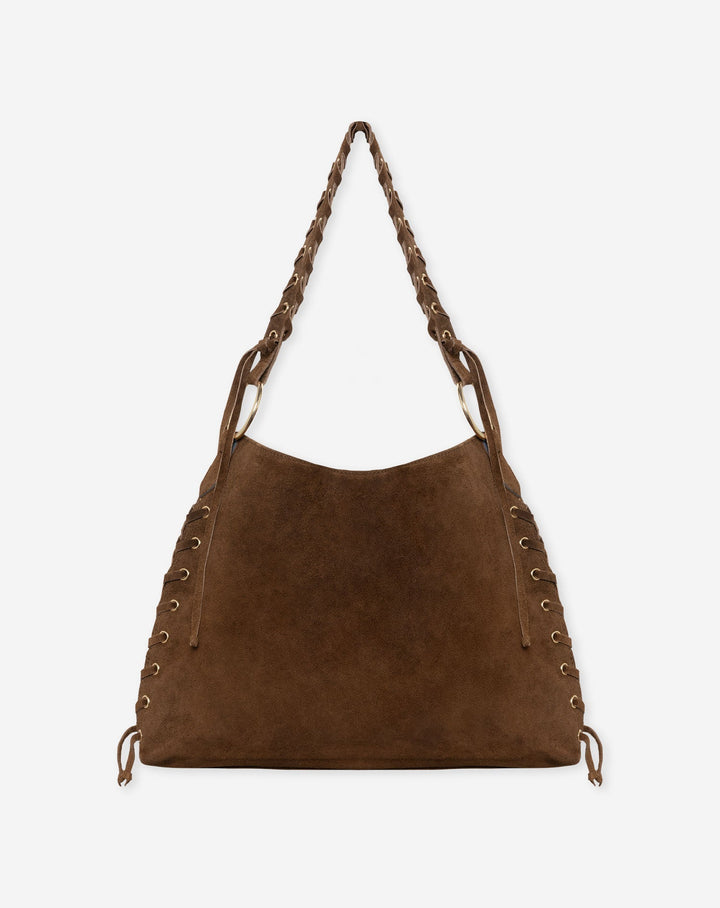 SAC EN SUÉDINE À LACETS BRUN