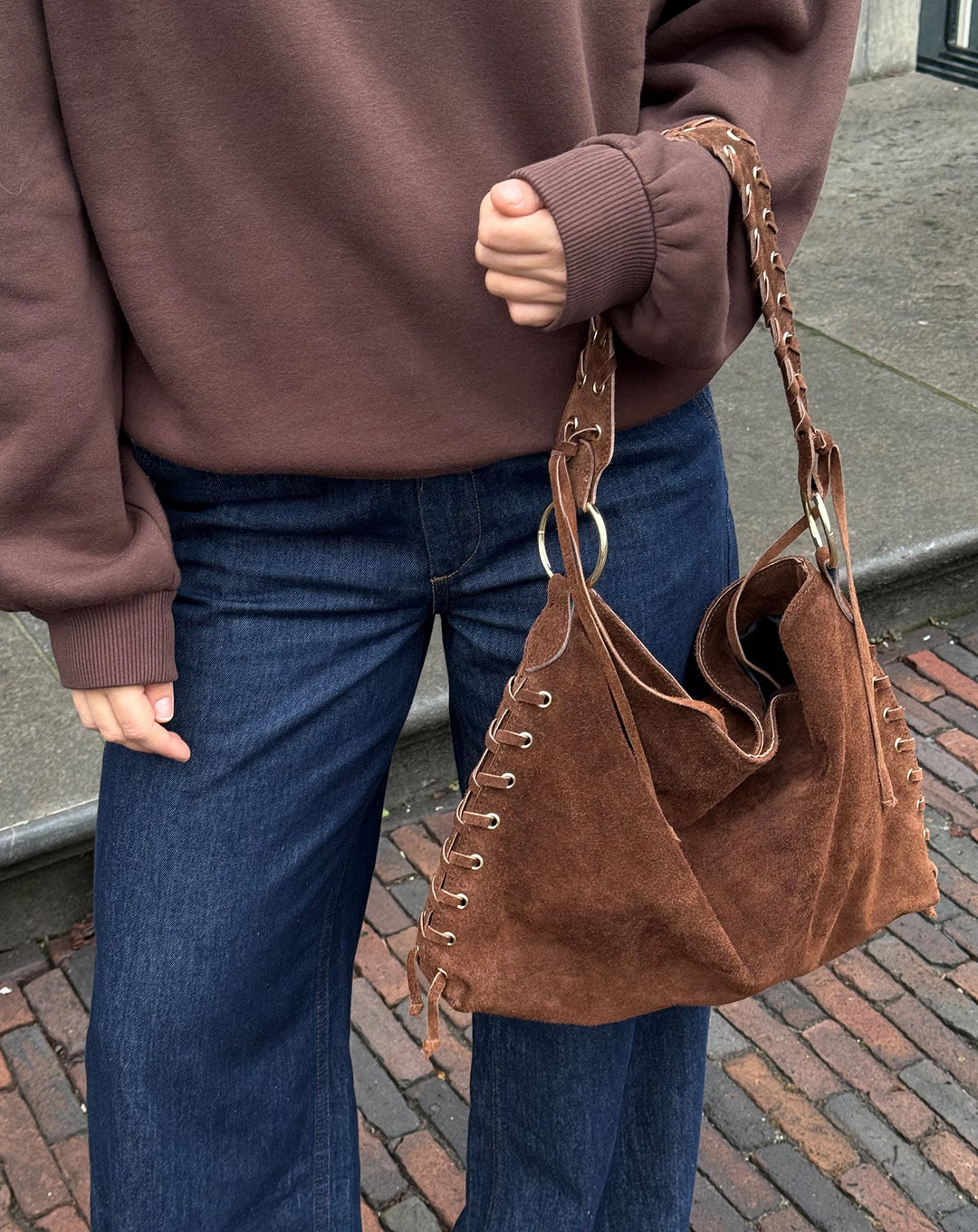 SAC EN SUÉDINE À LACETS BRUN