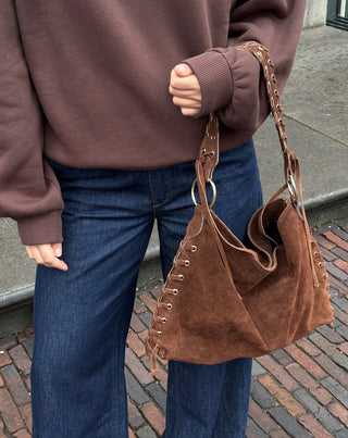 SAC EN SUÉDINE À LACETS BRUN