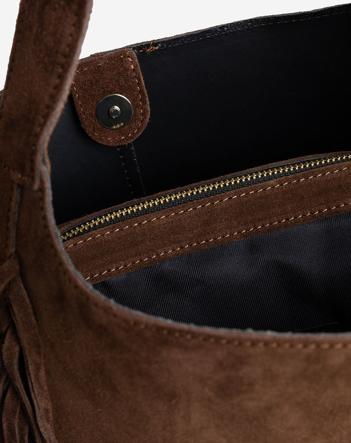 SAC EN SUÉDINE À FRANGES CIARA MARRON