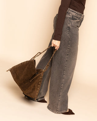 SAC EN SUÉDINE À LACETS BRUN