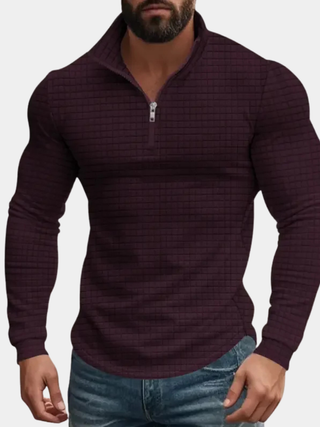 BRYNOUVELLE | HOMME SWEAT-SHIRT RÉTRO À CARREAUX AVEC DEMI-FERMETURE ÉCLAIR
