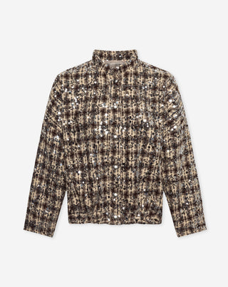 VESTE BOMBER À PAILLETTES À CARREAUX BRUN