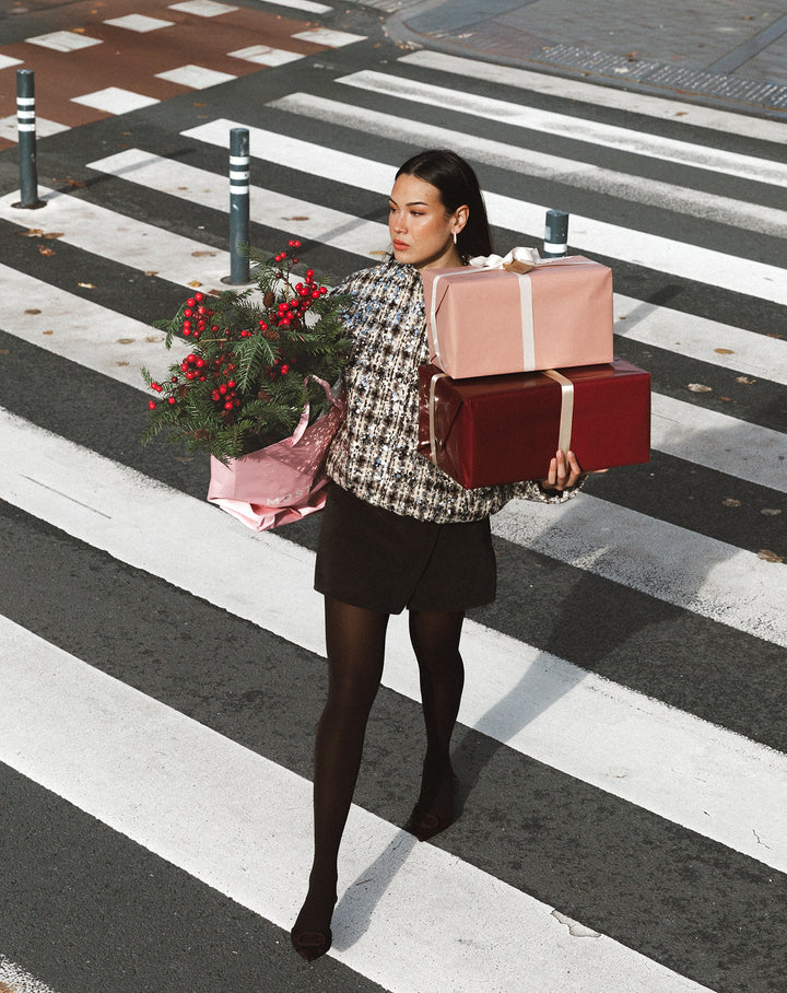 VESTE BOMBER À PAILLETTES À CARREAUX BRUN