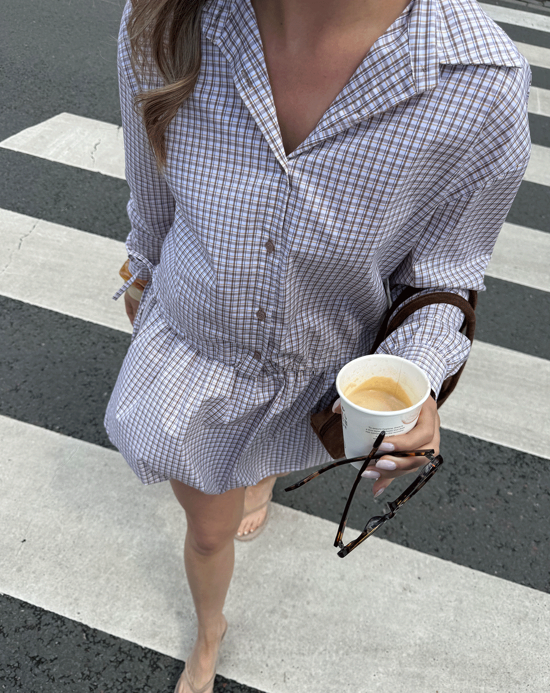BLOUSE À CORDON CHECK KIRA BRUN