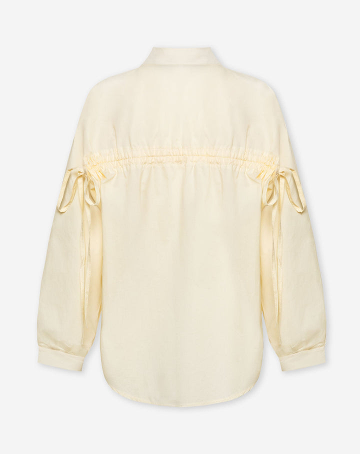 BLOUSE EN POPLINE AVEC CORDON JAUNE BEURRE