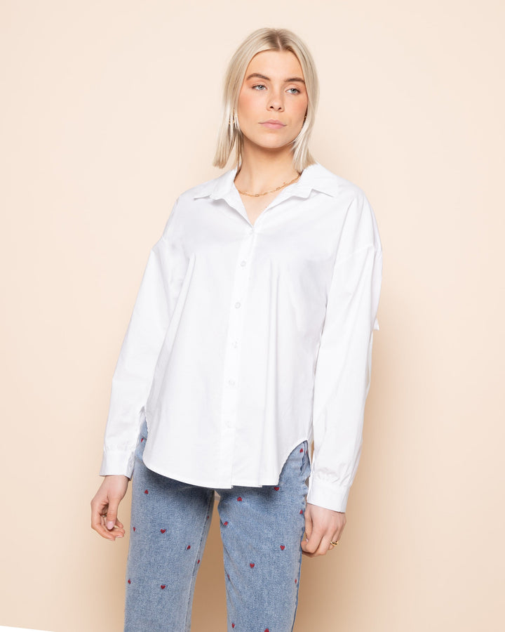 BLOUSE EN POPLIN À LACETS BLANCHE
