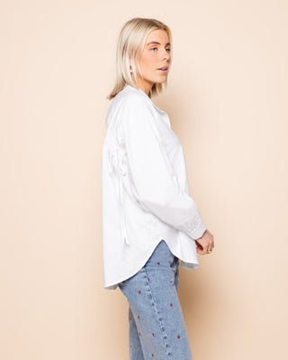 BLOUSE EN POPLIN À LACETS BLANCHE