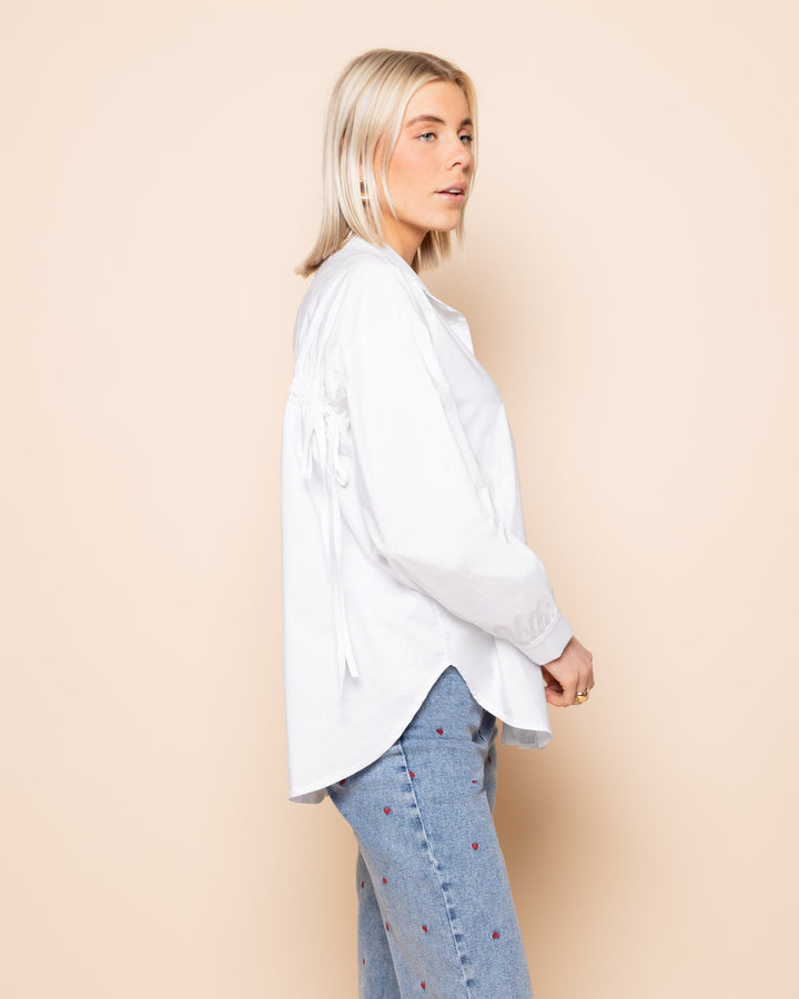 BLOUSE EN POPLIN À LACETS BLANCHE
