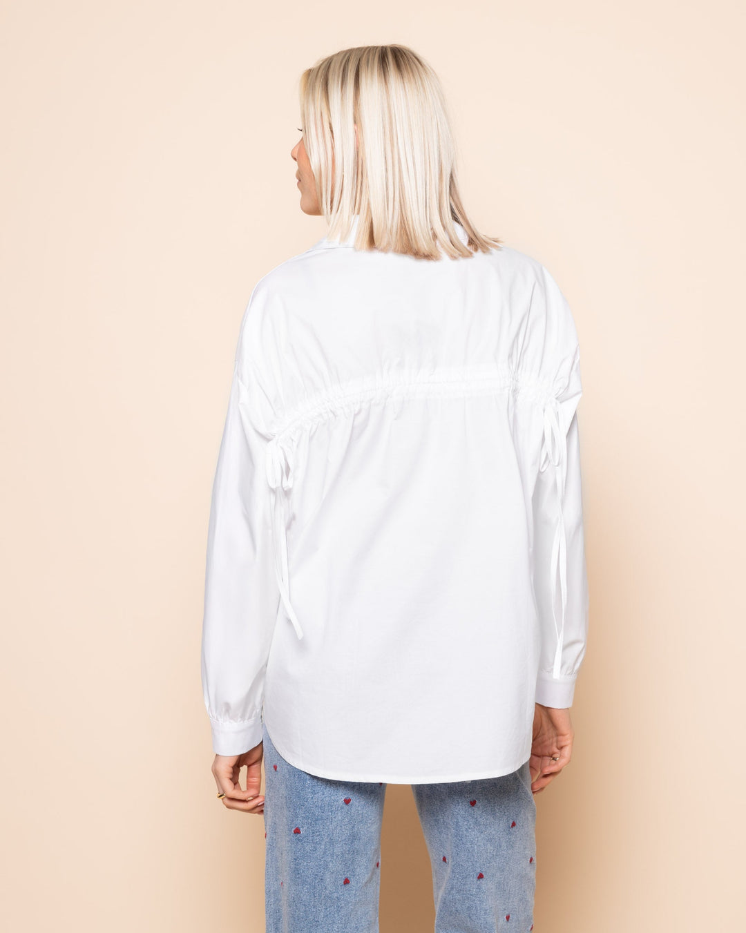BLOUSE EN POPLIN À LACETS BLANCHE