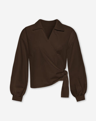 BLOUSE EN POPLIN AVEC NOEUD BRUN