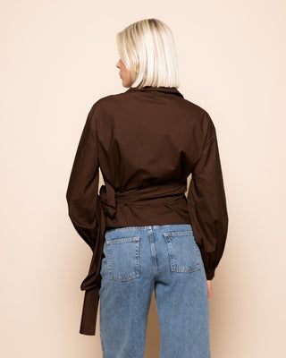 BLOUSE EN POPLIN AVEC NOEUD BRUN