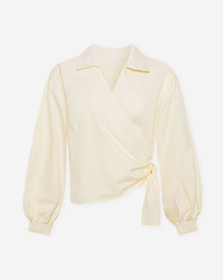 BLOUSE NOEUD EN POPLINE JAUNE BEURRE