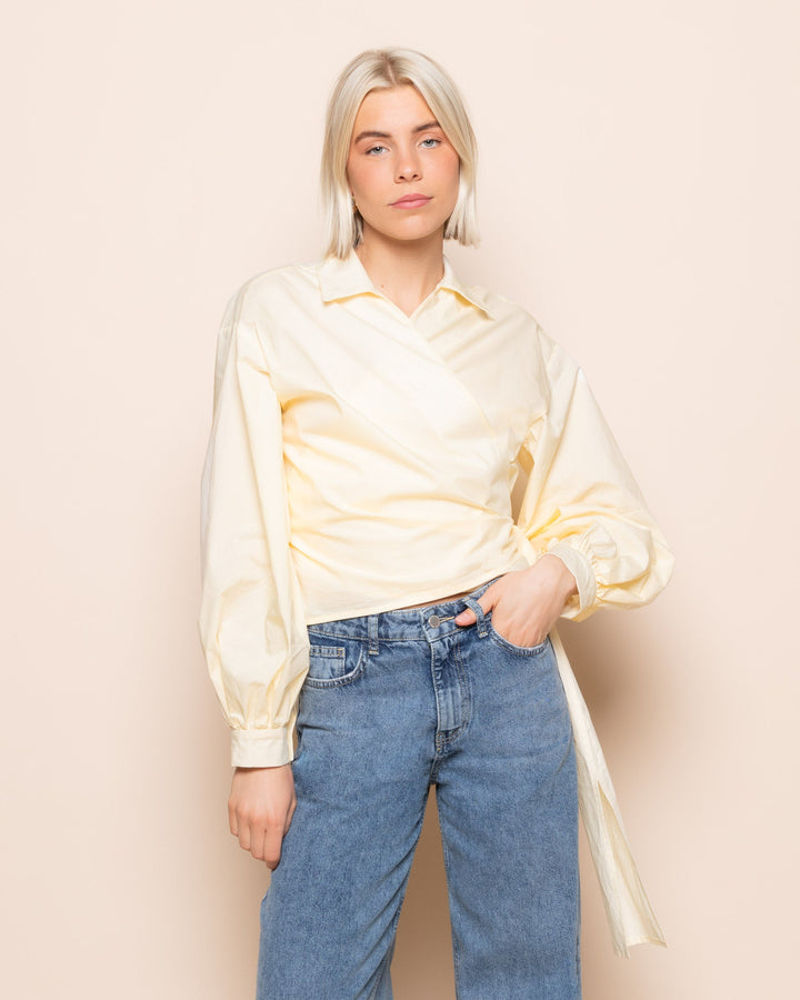 BLOUSE NOEUD EN POPLINE JAUNE BEURRE