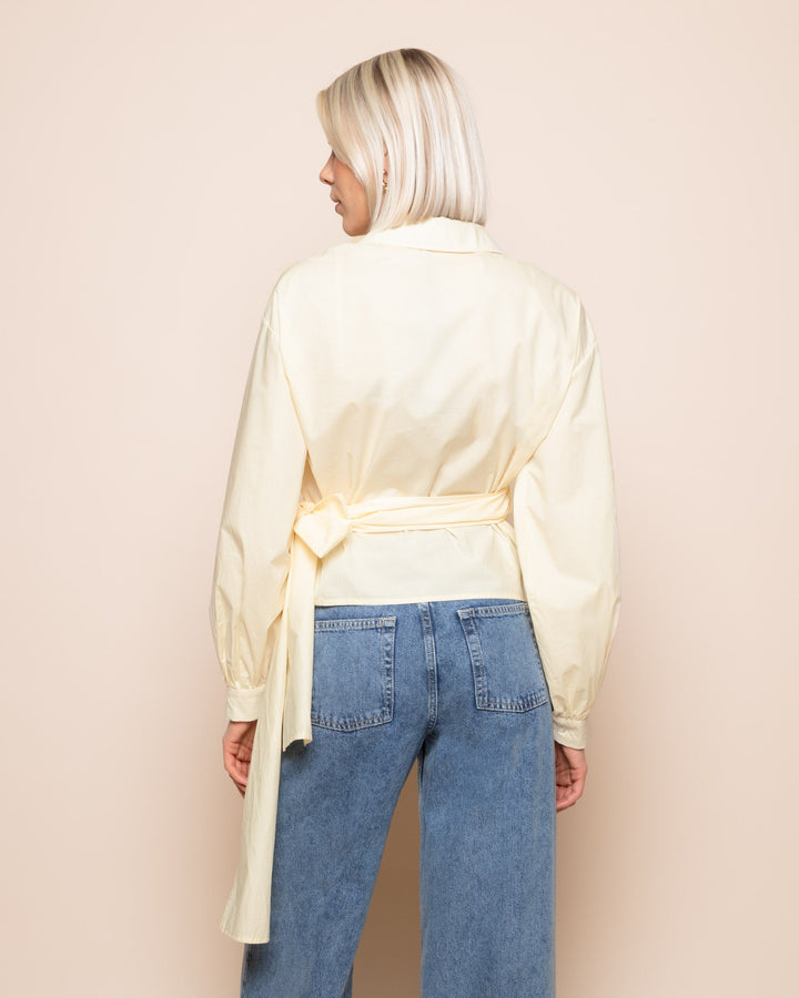 BLOUSE NOEUD EN POPLINE JAUNE BEURRE
