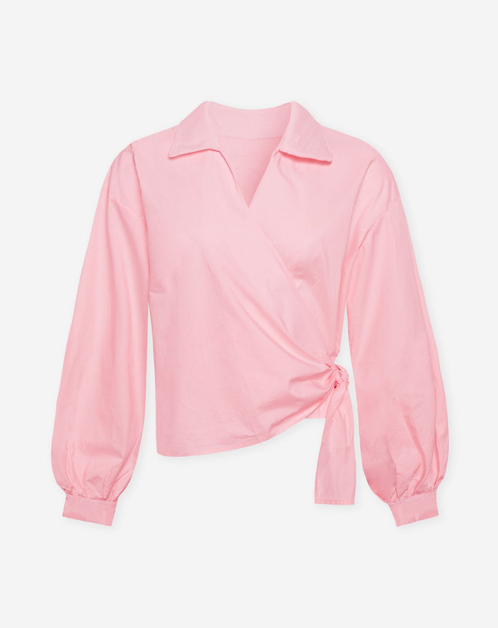 BLOUSE À NOEUD EN POPLINE ROSE CLAIR