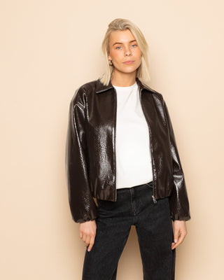 VESTE BALLOON LIZ PU MARRON