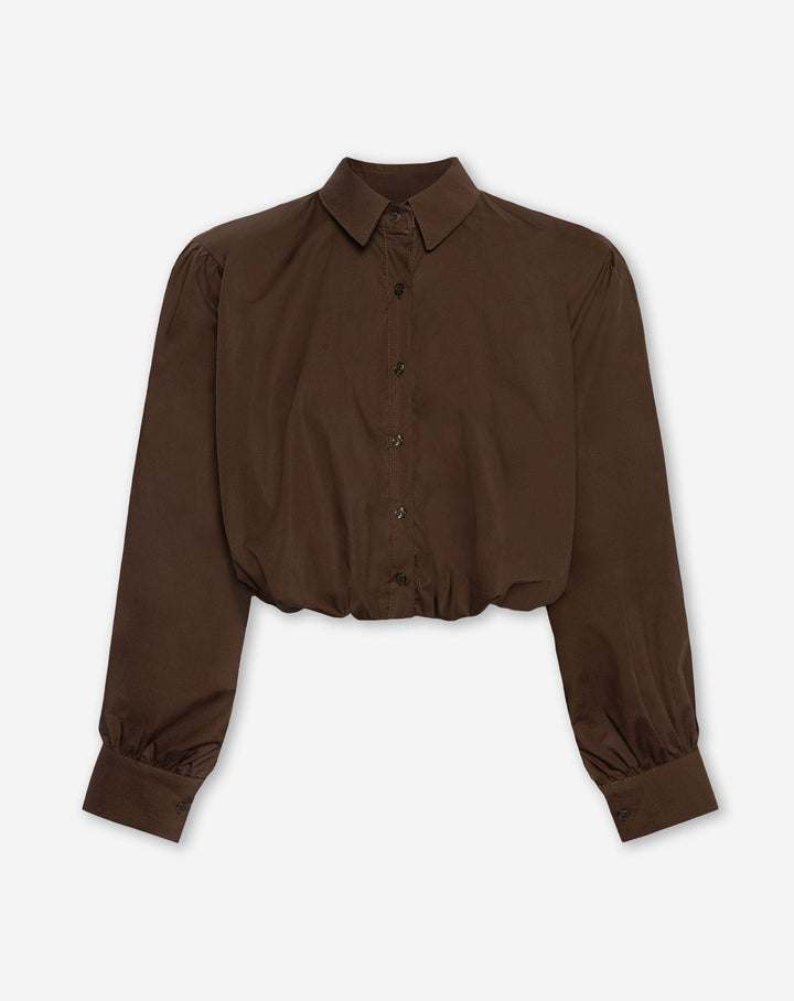 BLOUSE EN POPLINE À OURLET BOULE BRUN