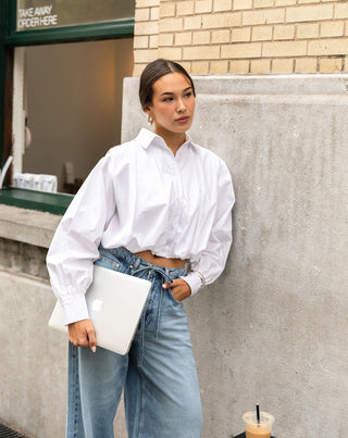 BLOUSE EN POPLINE À OURLET BUBBLE CRÈME