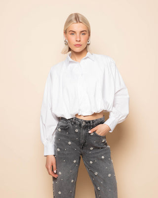 BLOUSE EN POPLINE À OURLET BUBBLE CRÈME