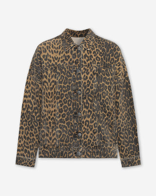 VESTE EN DENIM IMPRIMÉ LEOPARD NOIR