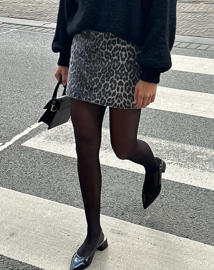 Jupe en denim léopard Prune – gris
