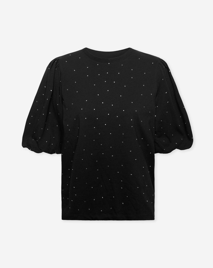 T-SHIRT À MANCHES BALLON EN STRASS NOIR
