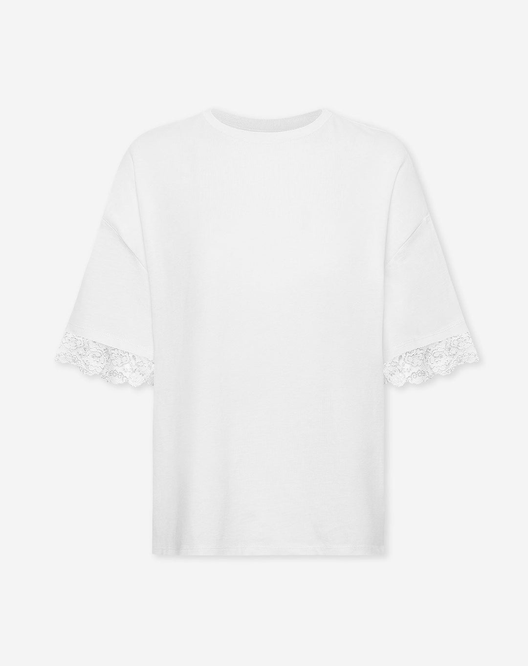 T-SHIRT OVERSIZE À MANCHES EN DENTELLE CRÈME