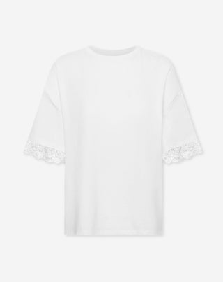 T-SHIRT OVERSIZE À MANCHES EN DENTELLE CRÈME