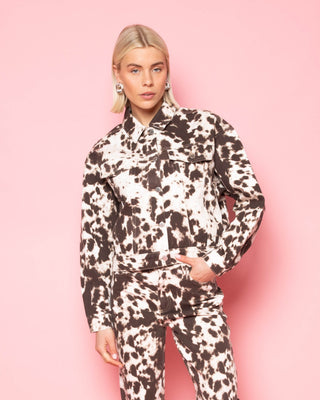 VESTE EN DENIM À IMPRIMÉ VACHE BRUN