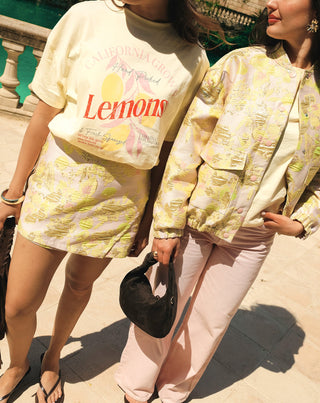 BOMBER JACQUARD FLEURI JAUNE CLAIR