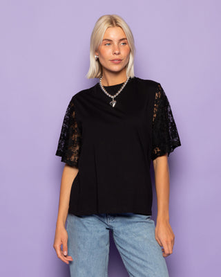 T-SHIRT À MANCHES EN DENTELLE NOIR