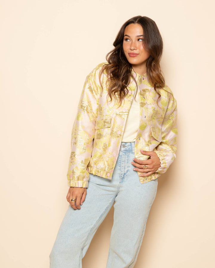 BOMBER JACQUARD FLEURI JAUNE CLAIR