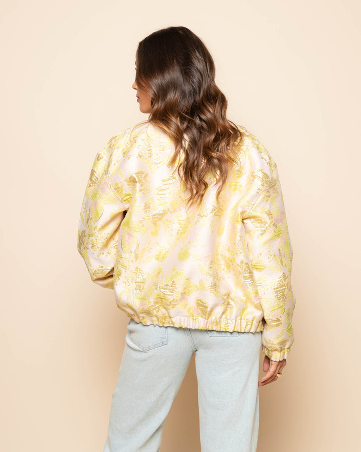 BOMBER JACQUARD FLEURI JAUNE CLAIR