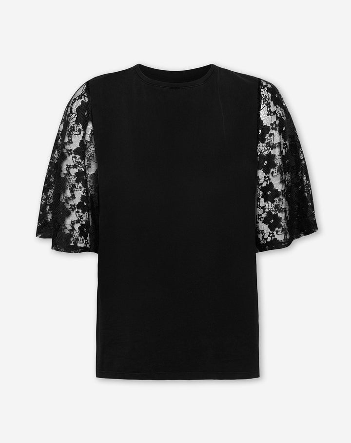 T-SHIRT À MANCHES EN DENTELLE NOIR