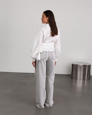 BLOUSE EN POPLIN AVEC NOEUD BLANC