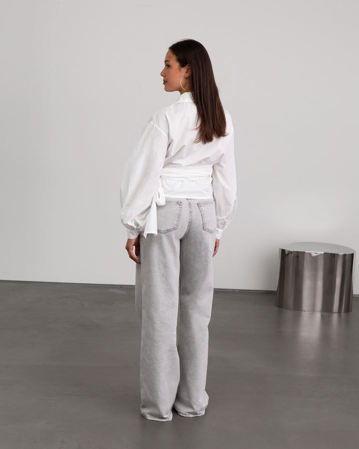 BLOUSE EN POPLIN AVEC NOEUD BLANC