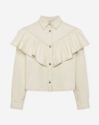 BLOUSE EN DENIM À VOLANTS CRÈME