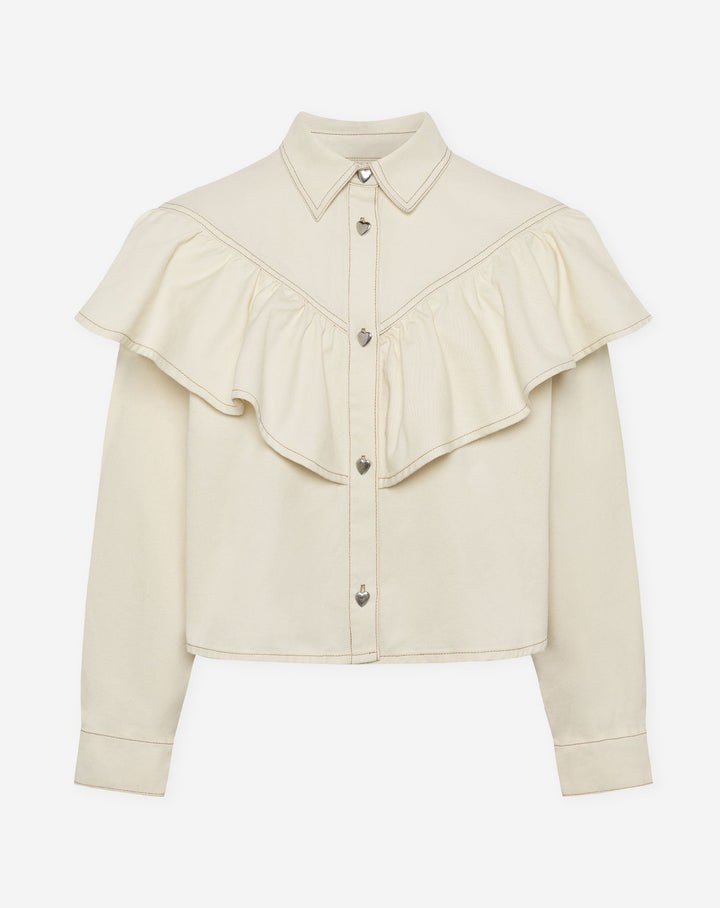BLOUSE EN DENIM À VOLANTS CRÈME