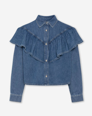 BLOUSE EN DENIM RUFFLE BLEU MI