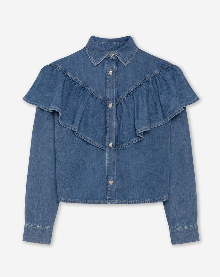 BLOUSE EN DENIM RUFFLE BLEU MI