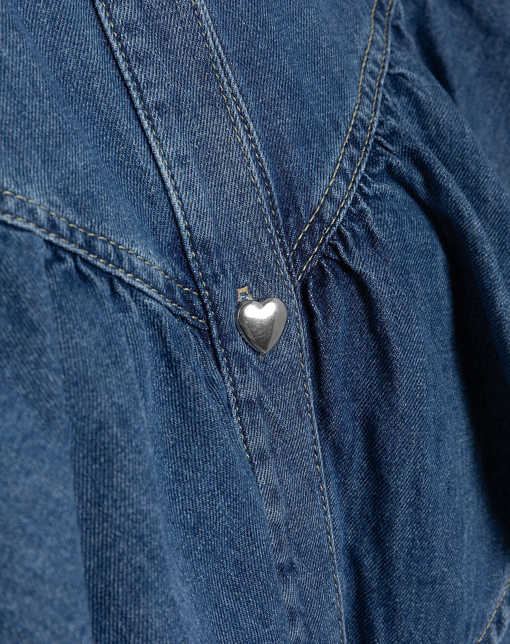 BLOUSE EN DENIM RUFFLE BLEU MI