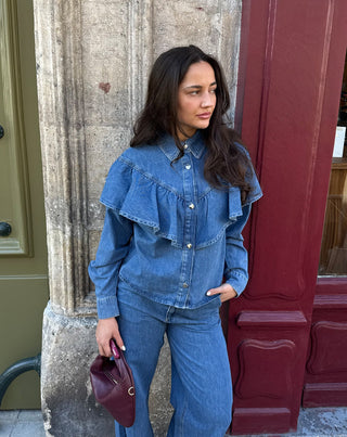 BLOUSE EN DENIM RUFFLE BLEU MI
