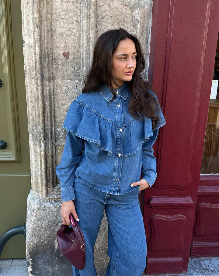 BLOUSE EN DENIM RUFFLE BLEU MI