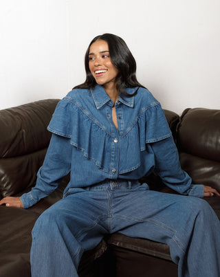 BLOUSE EN DENIM RUFFLE BLEU MI
