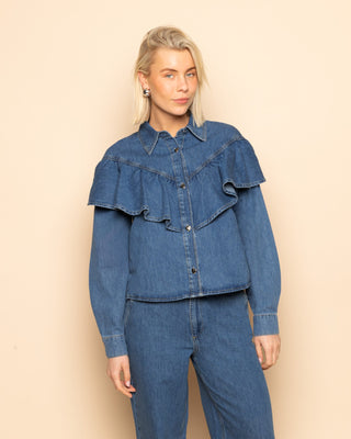 BLOUSE EN DENIM RUFFLE BLEU MI