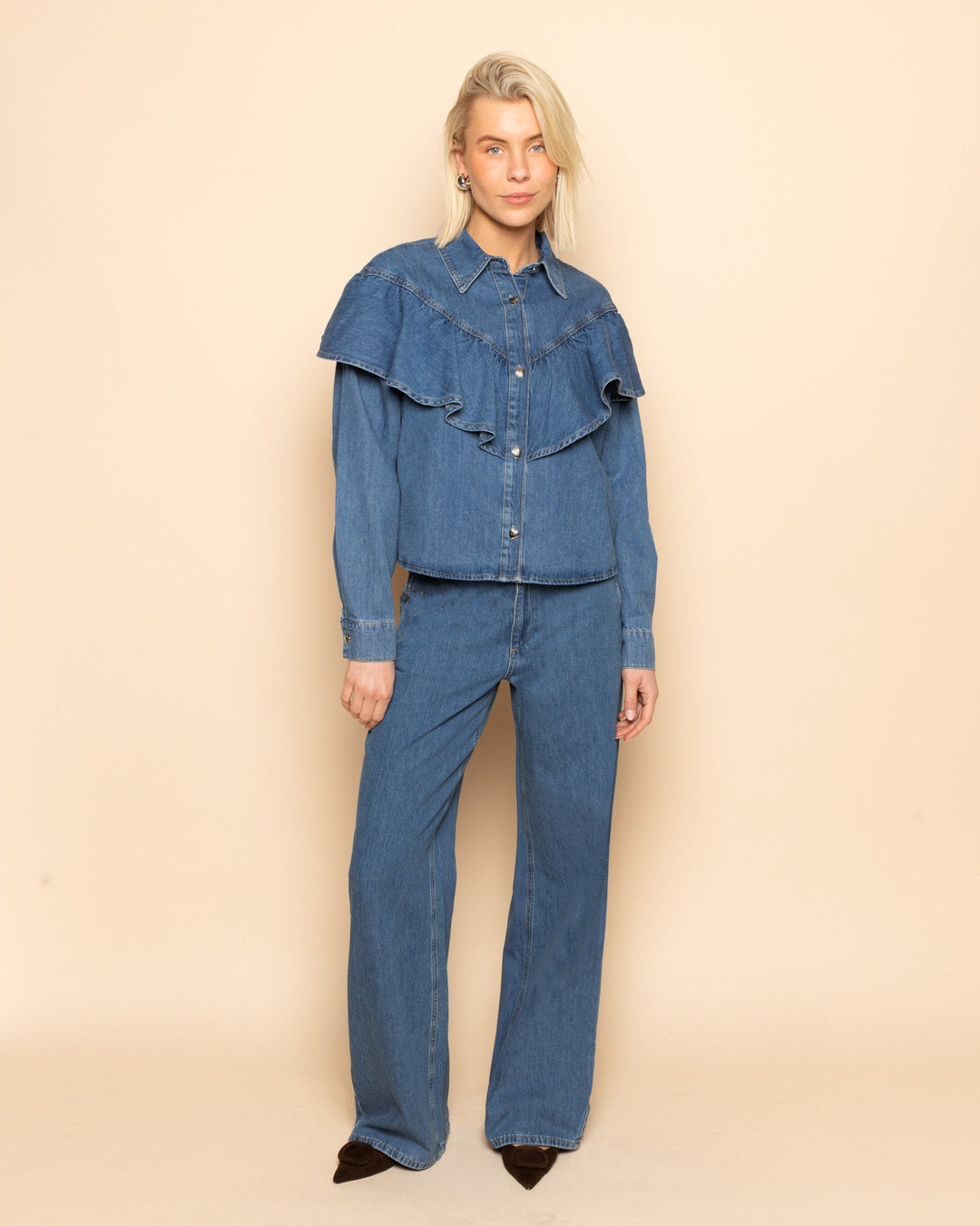 BLOUSE EN DENIM RUFFLE BLEU MI