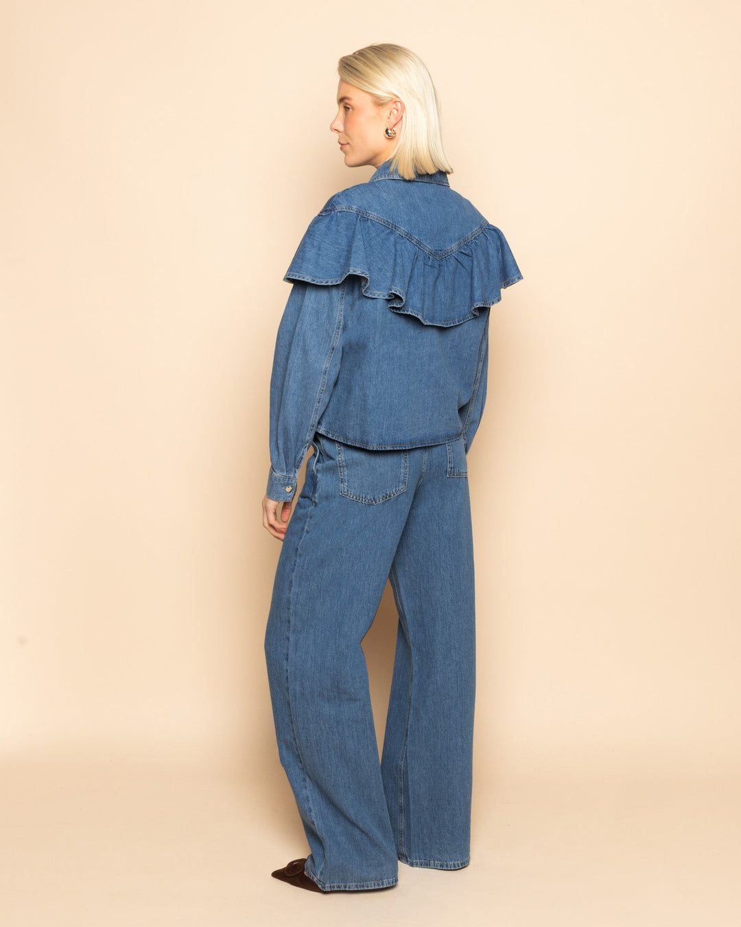 BLOUSE EN DENIM RUFFLE BLEU MI